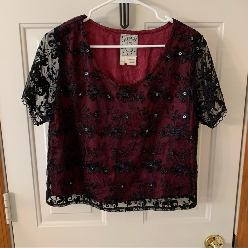 Surya Boho  Beaded Lace  Top Size L